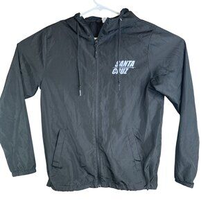 Santa Cruz Black Lightweight Hooded Windbreaker Jacket With Drawstring & Zip Clo